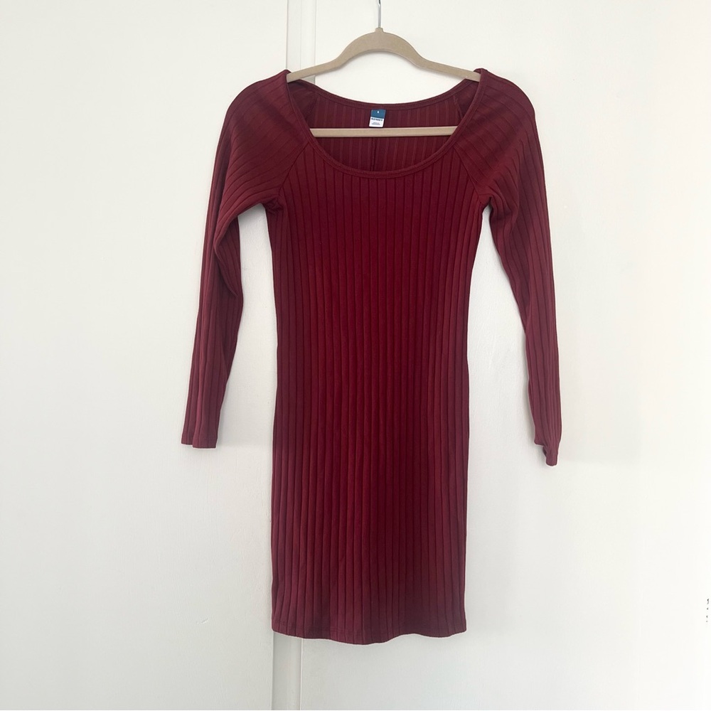 Old Navy Womens Long Sleeve Ribbed Burgundy Dress Size Small Bodycon